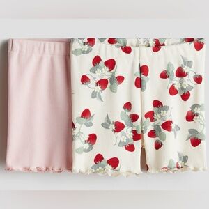 H&M Kids Ribbed Bike Shorts 2 Pack Pink & Strawberry
